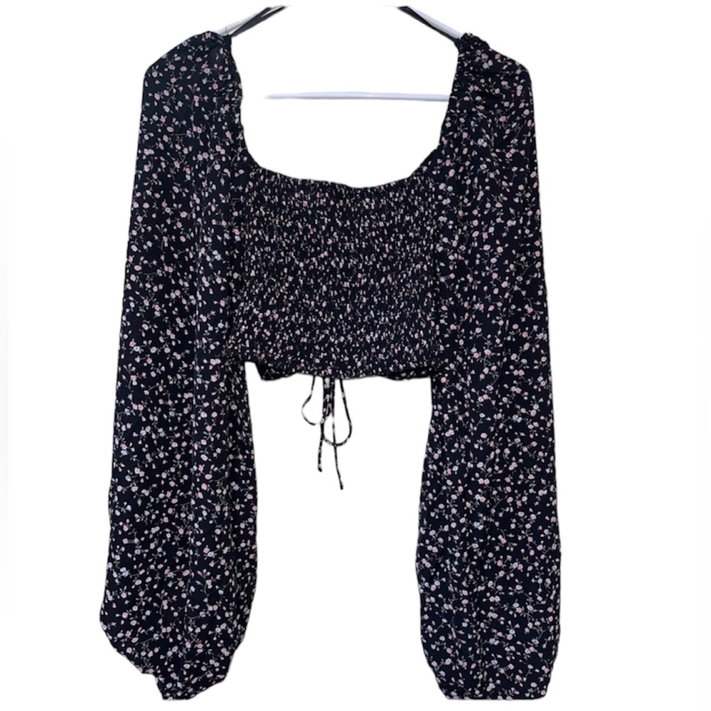 NWT Princess Polly Crop Top Blouse Size 8 Black/Pink Floral Print ✨💗 - Picture 4 of 4